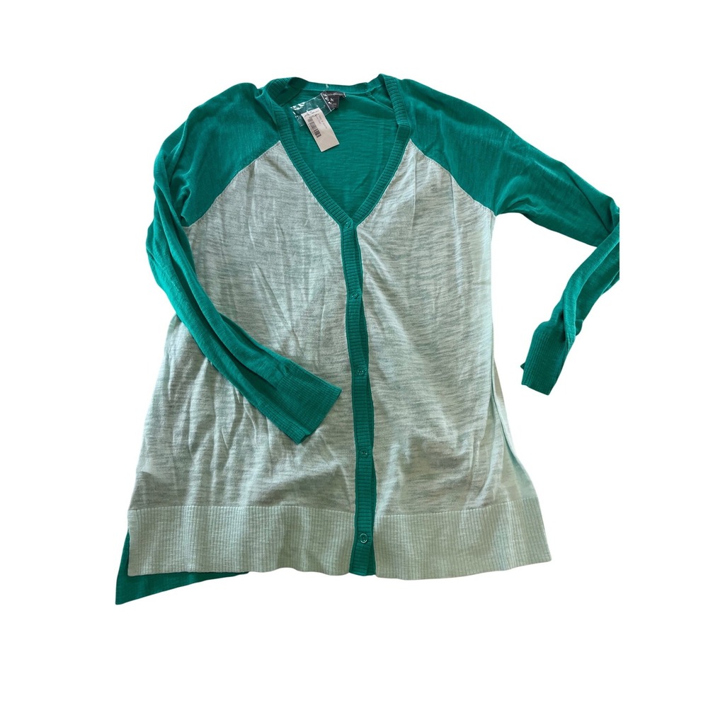 Eddie Bauer Women's Teal Mint Green Colorblock Button Cardigan Sweater 2XL